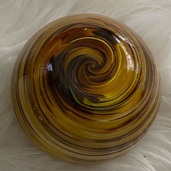 Murano Style Handblown Art Glass Swirl Gold/Brown Globe Candle Holder 3.5” Vase - Picture 3 of 14